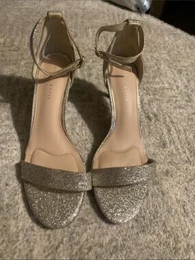 Kelly & Katie Gold Glitter Ankle-Strap Heels
